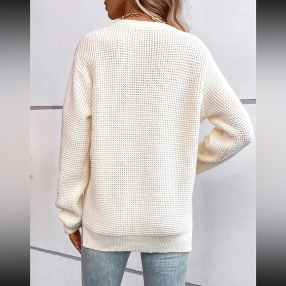 Boho notched neck drop shoulder sweater top - Picture 2 of 6